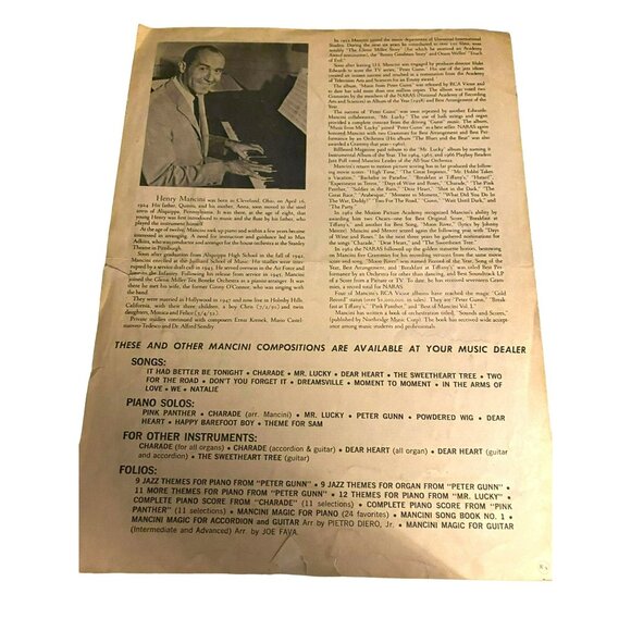 Vintage 1964 The Pink Panther Piano Solo Sheet Music By Henry Mancini - Picture 4 of 4